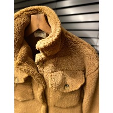 Camel Kısa Boy Cepli Kadın Peluş Ceket