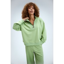 Kadın Timeless Fermuarlı Fıstık Yeşili Sweatshirt