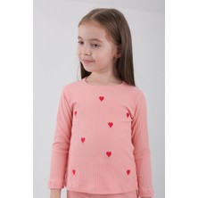 Perendi  Pamuklu Minik Kalp Nakışlı Kız Çocuk Sweatshirt Somon