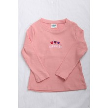 Perendi  Pamuklu Kindness ve Kalp Nakışlı Kız Çocuk Sweatshirt Somon