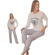 Dondurma Desenli Kadın Uzun Kollu Pijama Takımı