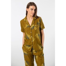 Türen Kadın Desenli Kısa Kol Dokuma Pijama Takımı 3604/HAKI
