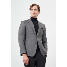 Füme Kazayağı Desen Mono Yaka Çift Yırtmaç 2 Düğme 6 Drop Slim Fit Classic Ceket 1002245106