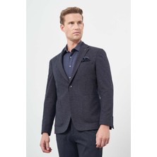 Koyu Lacivert Örme Mono Yaka 6 Drop Slim Fit Ceket 1002245151