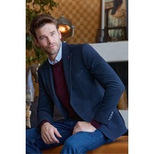 Koyu Lacivert Gofreli Mono Yaka 6 Drop Slim Fit Classic Ceket 1002245158