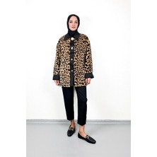 Maxmu Peluş Leopar Ceket Siyah