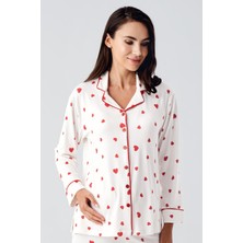 Artış Collection Uzun Kollu Düğmeli Kalp Desenli Esnek Şardonlu Hamile Pijama Takım