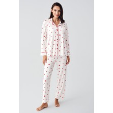 Artış Collection Uzun Kollu Düğmeli Kalp Desenli Esnek Şardonlu Hamile Pijama Takım