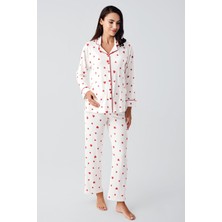 Artış Collection Uzun Kollu Düğmeli Kalp Desenli Esnek Şardonlu Hamile Pijama Takım