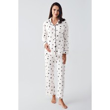 Artış Collection Uzun Kollu Düğmeli Kalp Desenli Esnek Şardonlu Hamile Pijama Takım