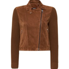 Derimod Marcy Kadın Kahverengi Kruvaze Yaka Süet Deri Ceket 24WGD526610