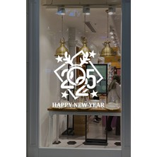 Mıgnatıs Çerçeve Içinde Happy New Year 2025 Yazısı Yılbaşı Süslemeleri Yeni Yıl Vitrin Cam Sticker