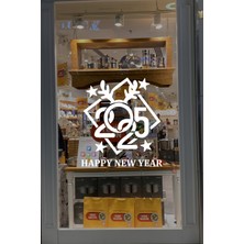Mıgnatıs Çerçeve Içinde Happy New Year 2025 Yazısı Yılbaşı Süslemeleri Yeni Yıl Vitrin Cam Sticker