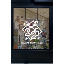 Mıgnatıs Çerçeve Içinde Happy New Year 2025 Yazısı Yılbaşı Süslemeleri Yeni Yıl Vitrin Cam Sticker