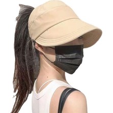 Valkyrie Geniş Vizör Güneş Koruyucu Kadın Şapka Maske Takma Düğmeli Tenis Spor Şapka Krem