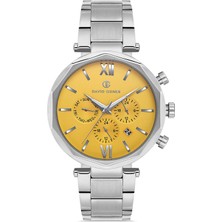 David Guner Sarı Kadranlı Gümüş Çelik Kordonlu Erkek Kol Saati