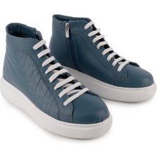 Emel Ayakkabı Modern  Deri Converse  Bot Kot Mavi 1301
