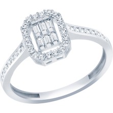 Diamond Line-Gülaylar 8 Ayar Beyaz Altın Baget Yüzük