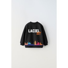 Magu Siyah Istanbul Desenli Kışlık Pamuklu Sweatshirt Eşofman Alt-Üst Takım Unisex