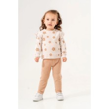 Miniğimin Cicileri (2-5 Yaş) Çiçek Desenli Kaşkorse Kışlık Kız çocuk takım - Taba