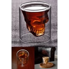 3'lü Kuru Kafa Viski Shot Bardağı Çift Cidarlı Bardak Skull Kristal Tasarım Kokteyl