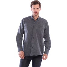 Varetta Erkek Antrasit Renk Geniş Kesim Cepli Düz Yünlü Kışlık Gömlek