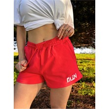 Ayseliza Kadın Beli Lastikli Nakışlı Kırmızı Şort