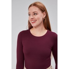 Ayseliza Bordo Astarlı Uzun Kollu Çıtçıtlı Body