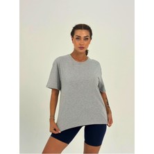Ayseliza Kadın Koyu Gri  Baskısız Basıc Pamuklu Oversize T-Shirt