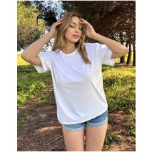 Kadın Baskısız Basic Pamuklu Oversize Tişört