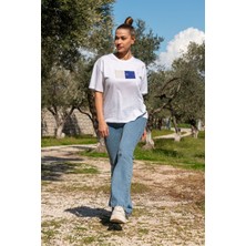 Kadın Oversize Fit Bisiklet Yaka Baskılı Kısa Kollu T-Shirt