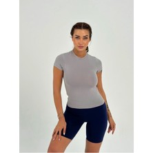 Ayseliza Gri Fitted/vücuda Oturan Crop T-Shirt