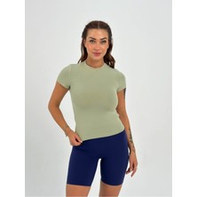 Yeşil Fitted/vücuda Oturan Crop T-Shirt