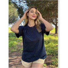 Kadın Baskısız Basic Pamuklu Oversize Tişört