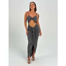 Ayseliza Premium Vücuda Oturan Örme Büzgülü Özel Dekolte Detaylı abiye elbise