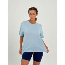Ayseliza Kadın Bebe Mavisi Baskısız Basıc Pamuklu Oversize T-Shirt