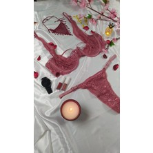 Masal Lingerie Kadın Kapsız Balenli Ipli Gülkurusu Şık Takım Sütyen