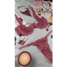 Masal Lingerie Kadın Kapsız Balenli Ipli Gülkurusu Şık Takım Sütyen