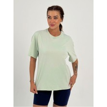 Ayseliza Kadın Su Yeşil Baskısız Basic Pamuklu Oversize T-Shirt
