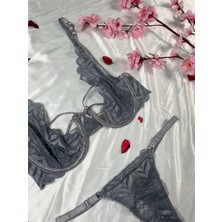 Masal Lingerie Kadın Kapsız Balenli Ipli Gri Şık Takım Sütyen