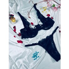 Masal Lingerie Kadın Kapsız Balenli Ipli Lacivert Şık Takım Sütyen