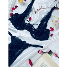 Masal Lingerie Kadın Kapsız Balenli Ipli Lacivert Şık Takım Sütyen