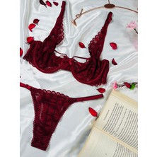 Masal Lingerie Kadın Kapsız Balenli Ipli Bordo Şık Takım Sütyen