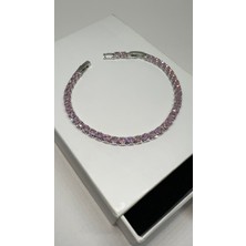 Glare Jewelry Gümüş Pırlanta Montür 4mm Pembe Taş Suyolu Bileklik 15+3cm