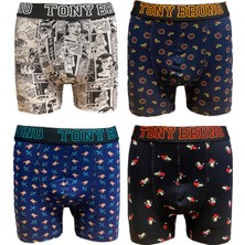 Tony Bruno 4'lü Erkek Preimum Desenli Boxer (Paket 1)