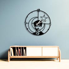 Atatürk'lü Ayyıldız'lı Dekoratif Şık Modern Duvar Saati  Metal 40cm Siyah