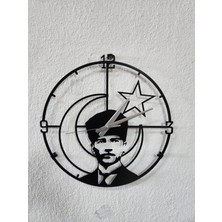 Atatürk'lü Ayyıldız'lı Dekoratif Şık Modern Duvar Saati  Metal 40cm Siyah