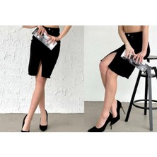 Zy Plus Siyah Kalem Kot Etek Yırtmaç Detaylı