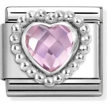 Nomination Composable  Klasik, Link , Kalpler,  Paslanmaz Çelik / 925 Ayar Gümüş - Pembe Kalp Renkli