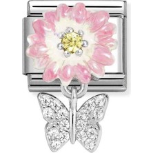 Nomination Composable Classic Charms Steel, 925 Sterling Silver, Enamel And Cz Pink Daisy With Butterfly Renkli